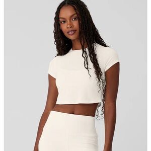 Two Ribbed Sea Coast Cropped Short Sleeve Tee one back and one white